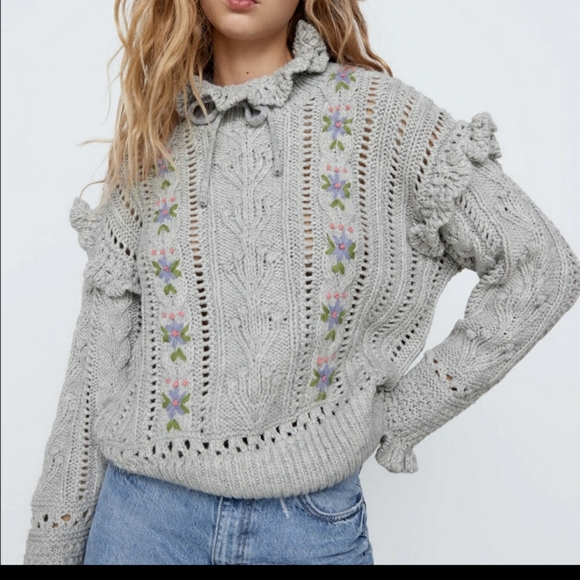 Zara Sweaters - ✨2*HP✨Zara embroidered oversized sweater